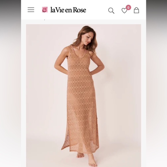 NWT La Vie en Rose Crochet Maxi Dress Beach Cover Up XL Brown - Picture 1 of 10